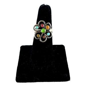 Vintage Barse .925 Sterling Silver Flower Ring w/ Multiple Natural Stones~Size 8